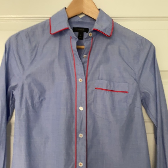 J. Crew Button Down Pajama Style Shirt with Tipping Size 0 - Picture 3 of 9